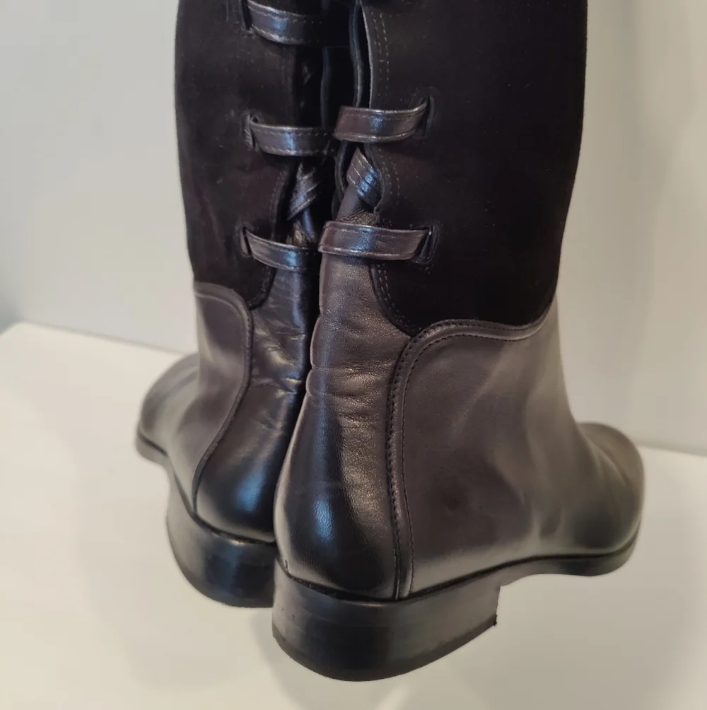 Heyraud Knee High Black Leather Boots